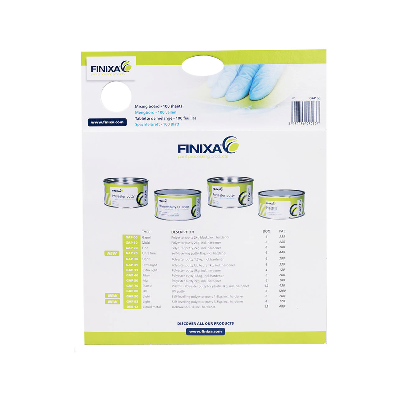 GAP 60 - Hojas para mezclar masilla 100 hojas